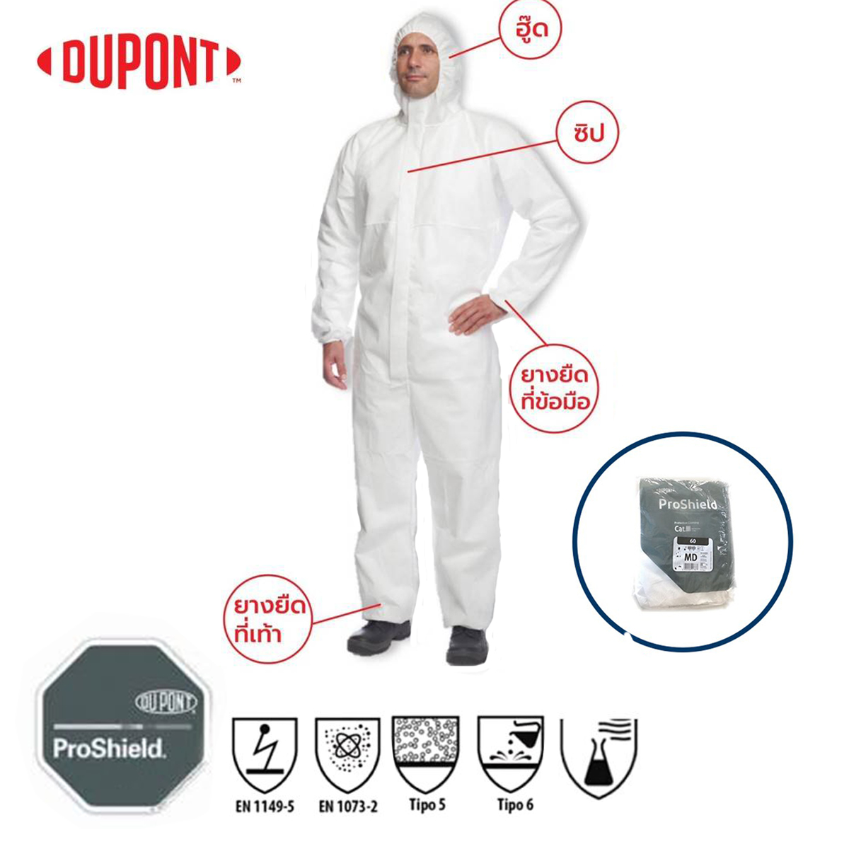 ชุด PPE ป้องกันเชื้อโรค ชุดป้องกันสารเคมี DUPONT รุ่น ProShield20