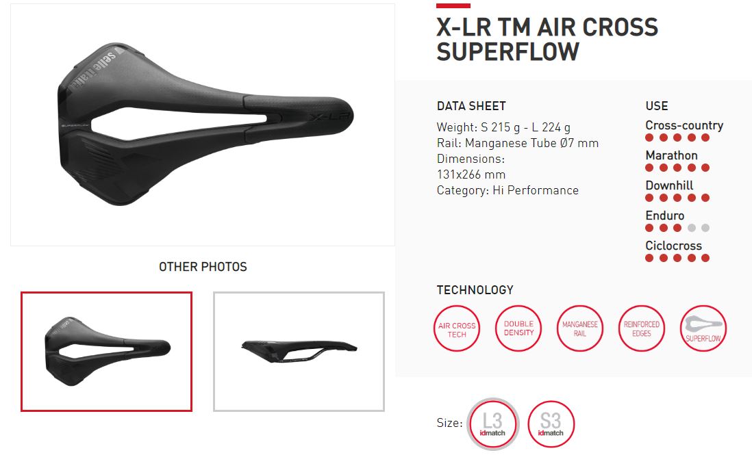 SELLE ITALIA อานนั่ง, XLR TM AIR CROSS SUPERFLOW, สีดำ (MTB), L3