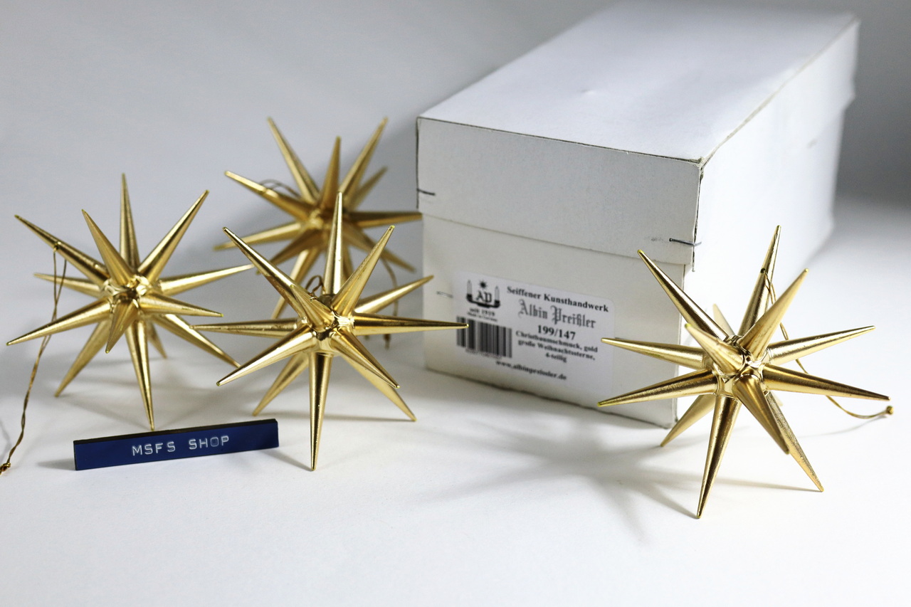 [Vintage] Albin Preissler - Christmas Ornament STAR OF BETHLEHEM - Gold 4 ชิ้น