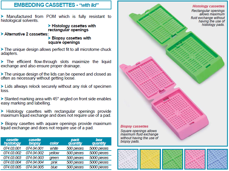ตลับใส่ชิ้นเนื้อแบบมีฝา EMBEDDING CASSETTE - HISTOLOGY - WHITE - 500/PK - ISOLAB