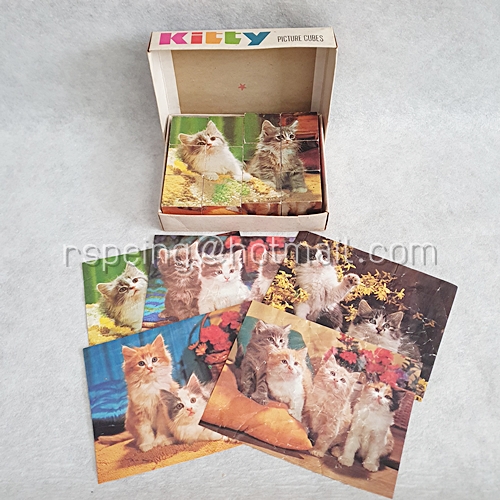 จิ๊กซอว์ไม้ลูกเต๋าวินเทจ ต่อได้ 6 ด้าน รูปลูกแมว