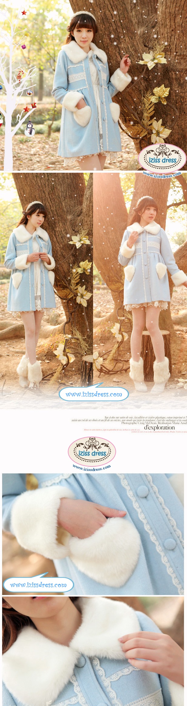 **พรีออเดอร์**โค้ทเสื้อกันหนาวสีฟ้า ดีเทลตกแต่งผ้าลูกไม้ พร้อมขนเฟอร์สีขาวที่คอ แขน และกระเป๋ารูปหัวใจ สวยคุณภาพดีเหมือนแบบ แบรนด์แท้นำเข้าค่ะ