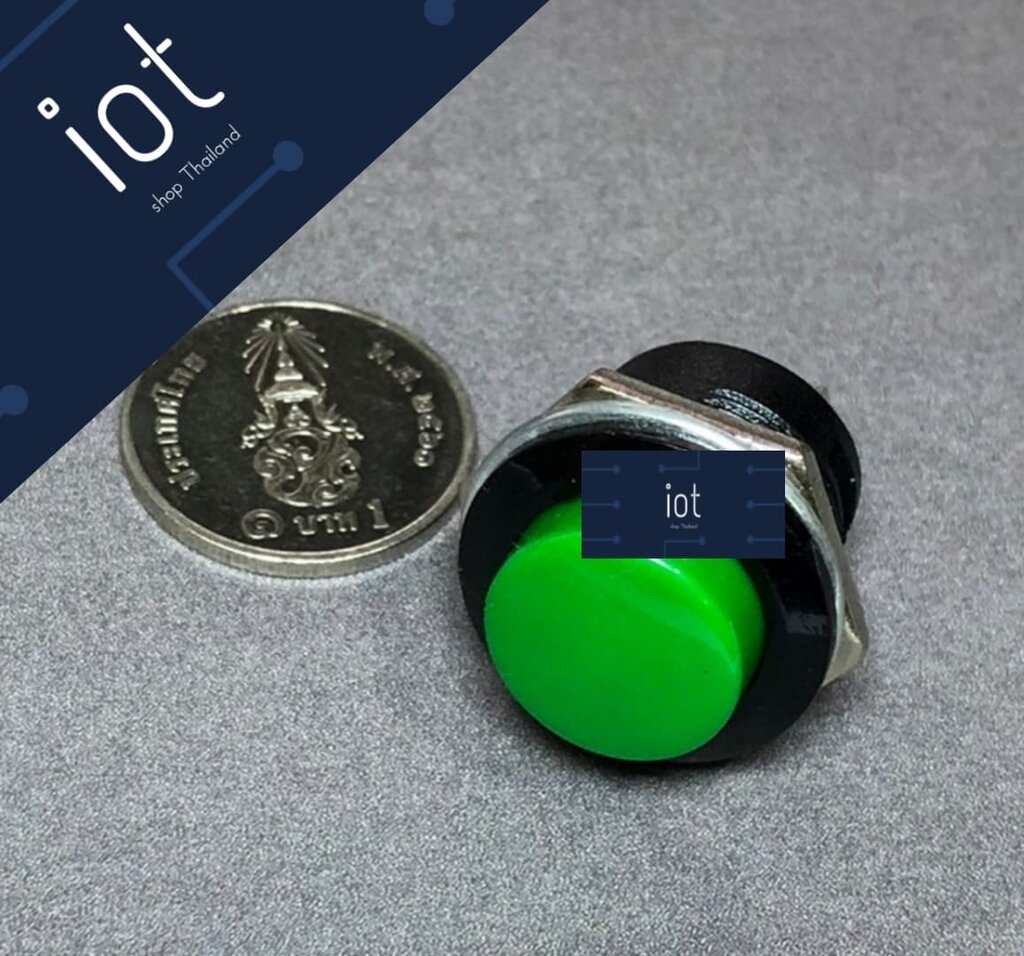 สวิตช์กดติด/ปล่อยดับ 16MM สีเขียว Switch R13-507 3A 250V AC Push Button Green