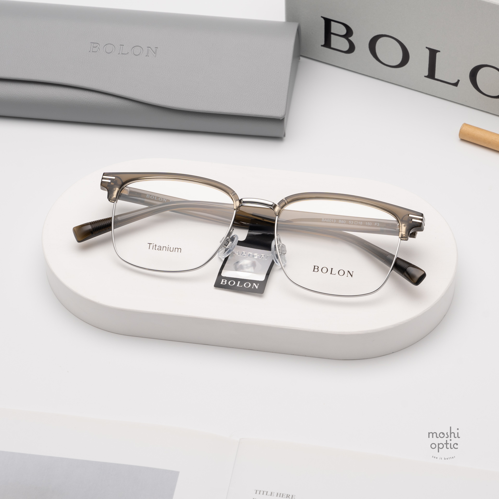 แว่นสายตา BOLON รุ่น HVAR BA6013 B80 Silver|Transparent Olive Green