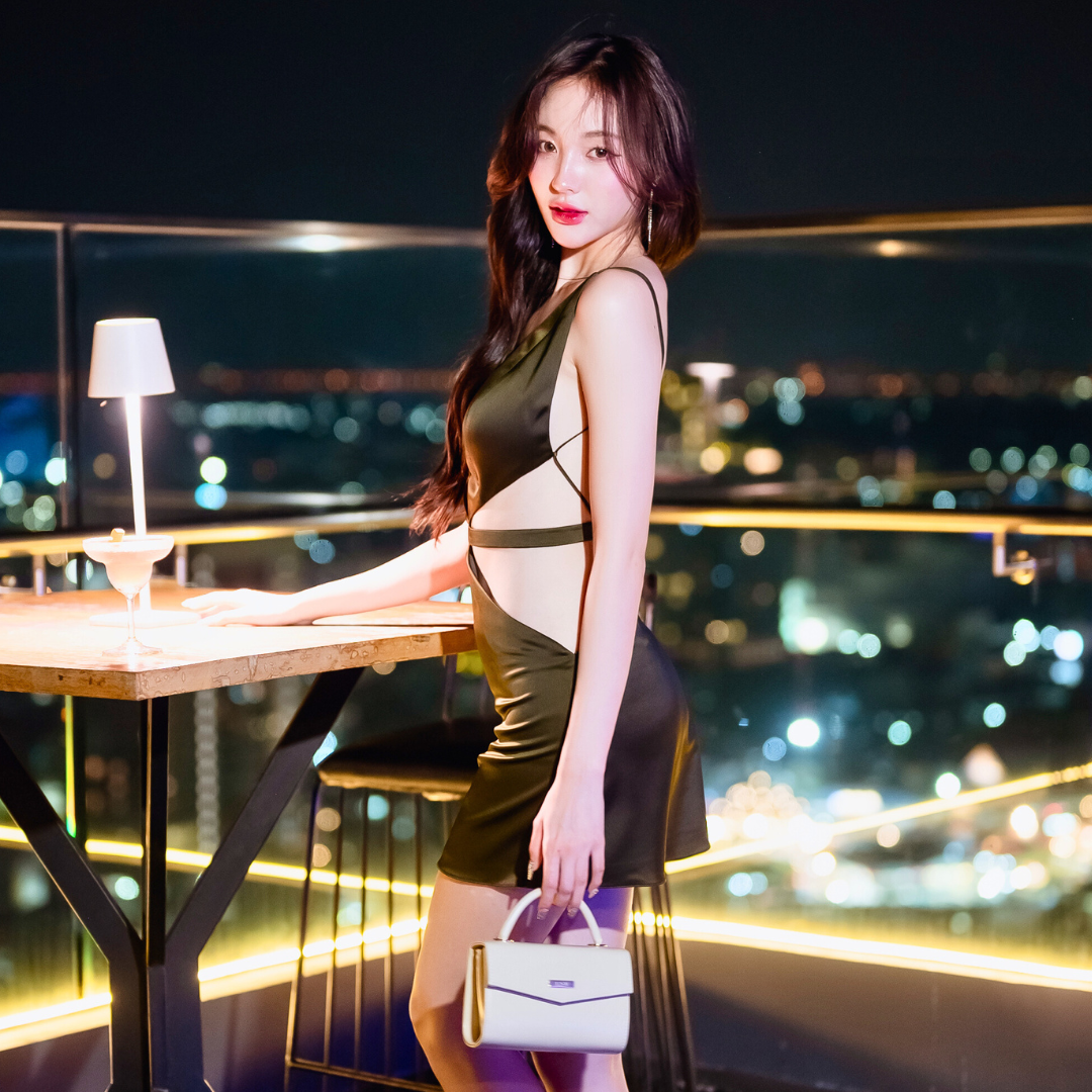 Lism D-090 Midnight Cutout Satin Dress ชุดเดรสซาติน