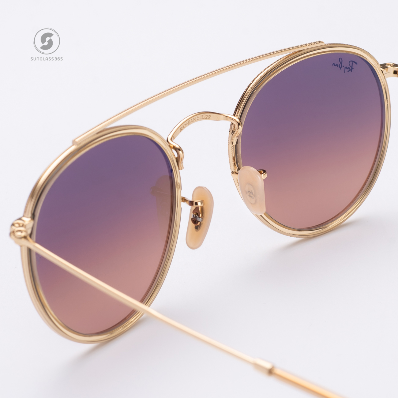 Ray-Ban RB3647N 912443 Round Double Bridge Gold Gradient