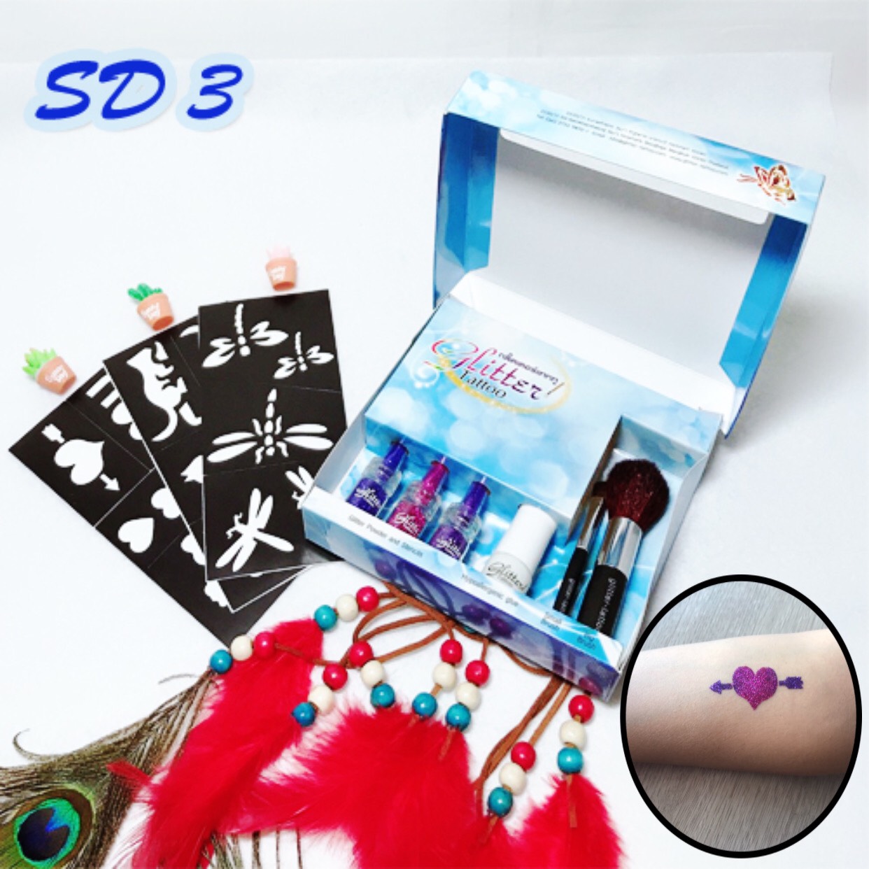 เพ้นท์กากเพชร กลิตเตอร์ glittertattoo เพ้นท์หน้ากากเพชร ปาร์ตี้ SD3