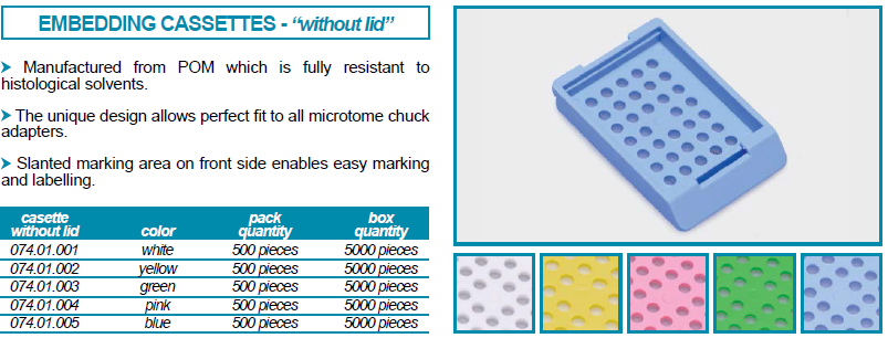 ตลับใส่ชิ้นเนื้อ EMBEDDING CASSETTE W/O LID- 500/PK - ISOLAB