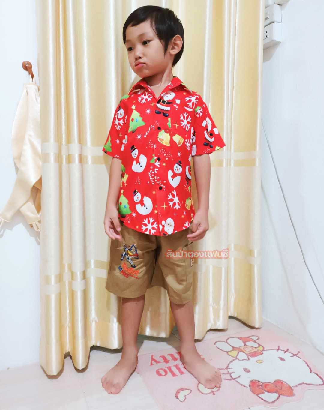 เสื้อคริสมาสต์เด็ก เสื้อเชิ้ตคริสมาสต์เด็ก เสื้อเชิ้ตสีแดงลายซานต้า