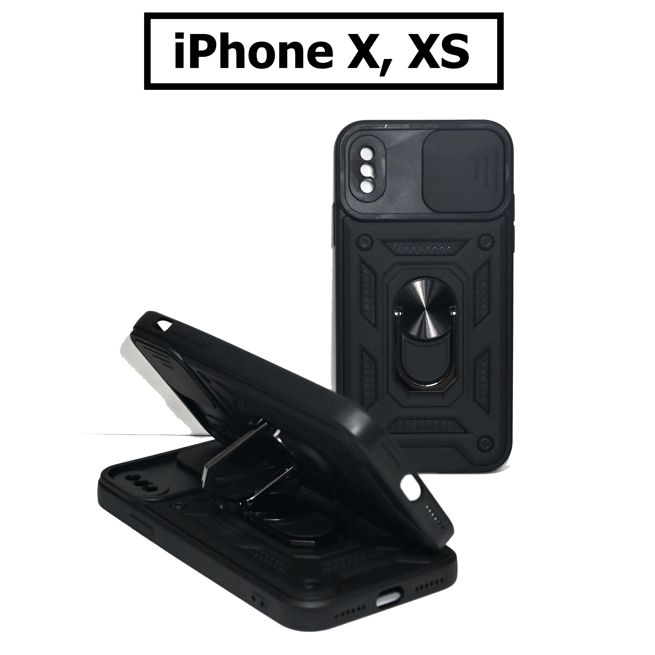 เคส iPhone X , XS - เคสไอโฟน กันกระแทก สไลด์ปิดกล้อง ขาตั้งแม่เหล็ก