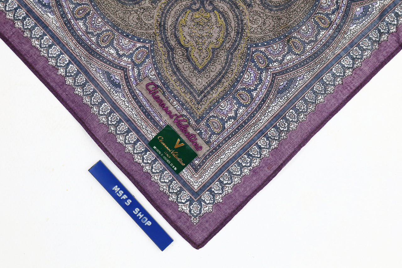 [Vintage] ผ้าเช็ดหน้า Giovanni Valentino ผ้าบาง พิมพ์ลายสีม่วง - ผ้าเช็ดหน้า Vintage