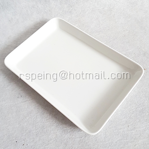 จานเปลสี่เหลี่ยมตื้น Noritake ลายเส้นดำ แถบเทา-ฟ้า สายการบินญี่ปุ่น (JAL)