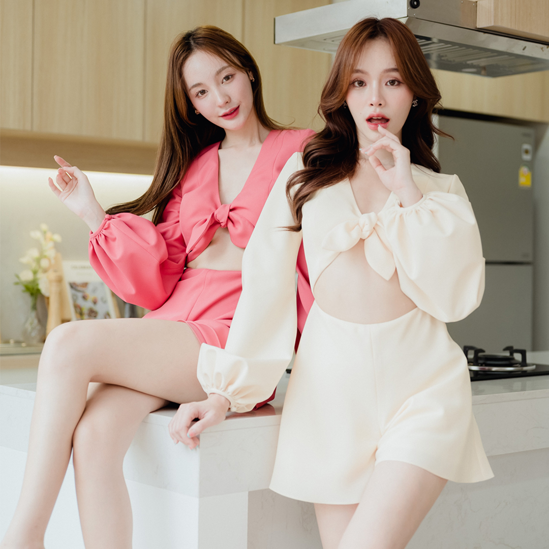 Lism J-030 จั๊มสูทขาสั้นผูกโบว์น่ารักๆ