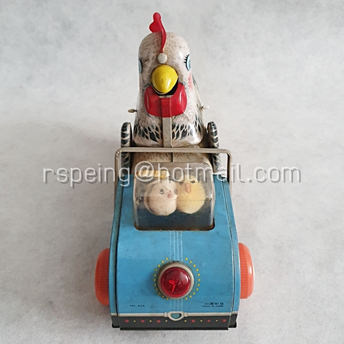 ของเล่นสังกะสีวินเทจ ยุค 60 แม่ไก่เข็นลูกไก่ออกไข่ (สภาพโชว์)
