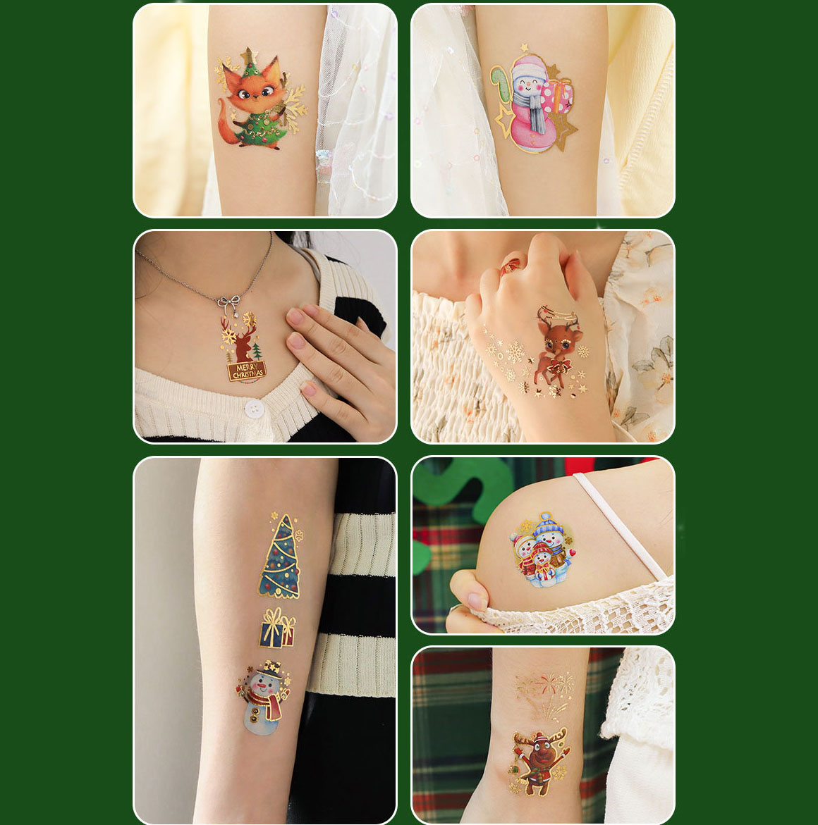 Tattoo Christmas แทททูคริสต์มาสประกายทอง สติ๊กทูคริสต์มาสขอบทอง