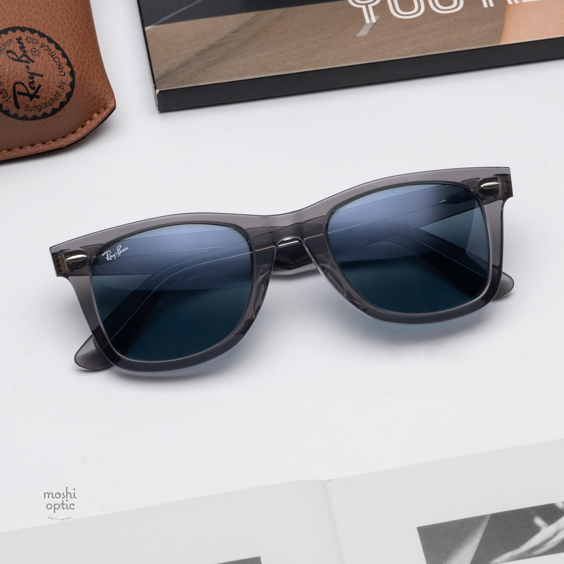 Ray-Ban RB2140F 1355R5 Wayfarer Blue Transparent Grey