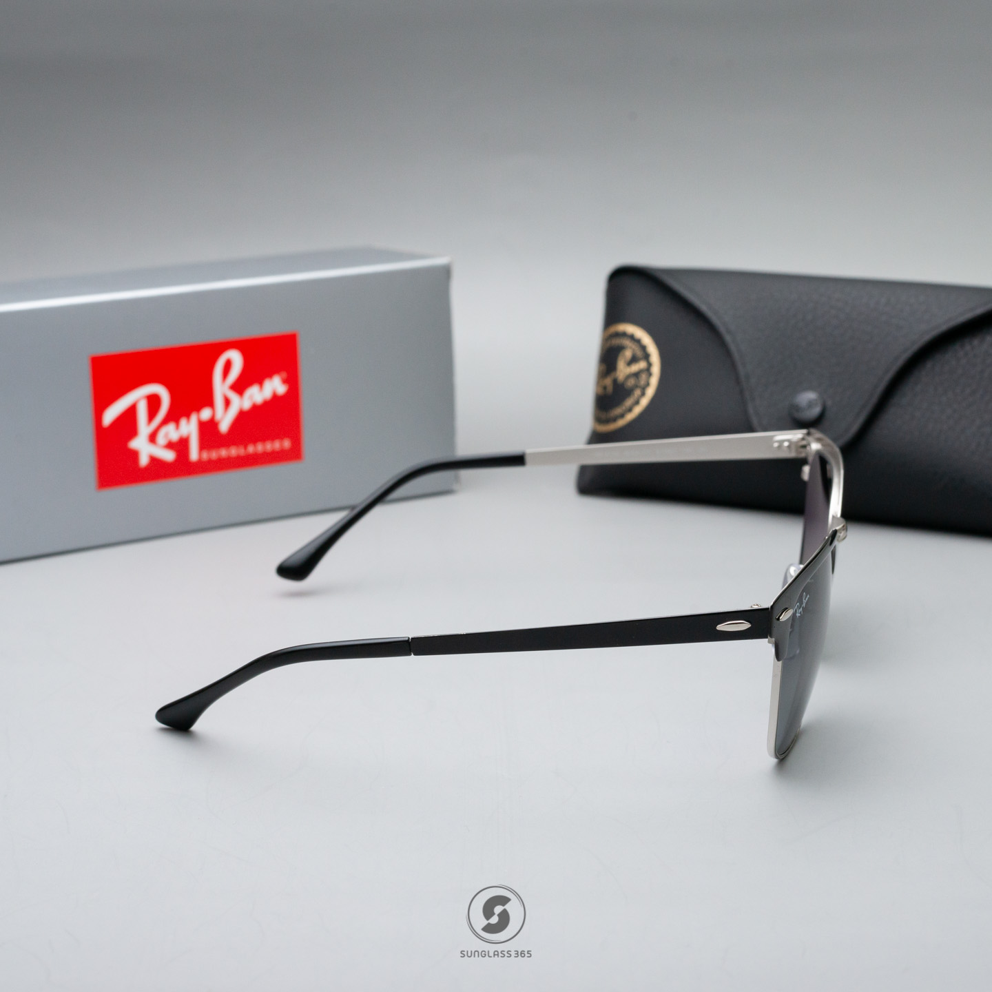 Ray-Ban RB3716 900471 Clubmaster Metal Silver Top Black
