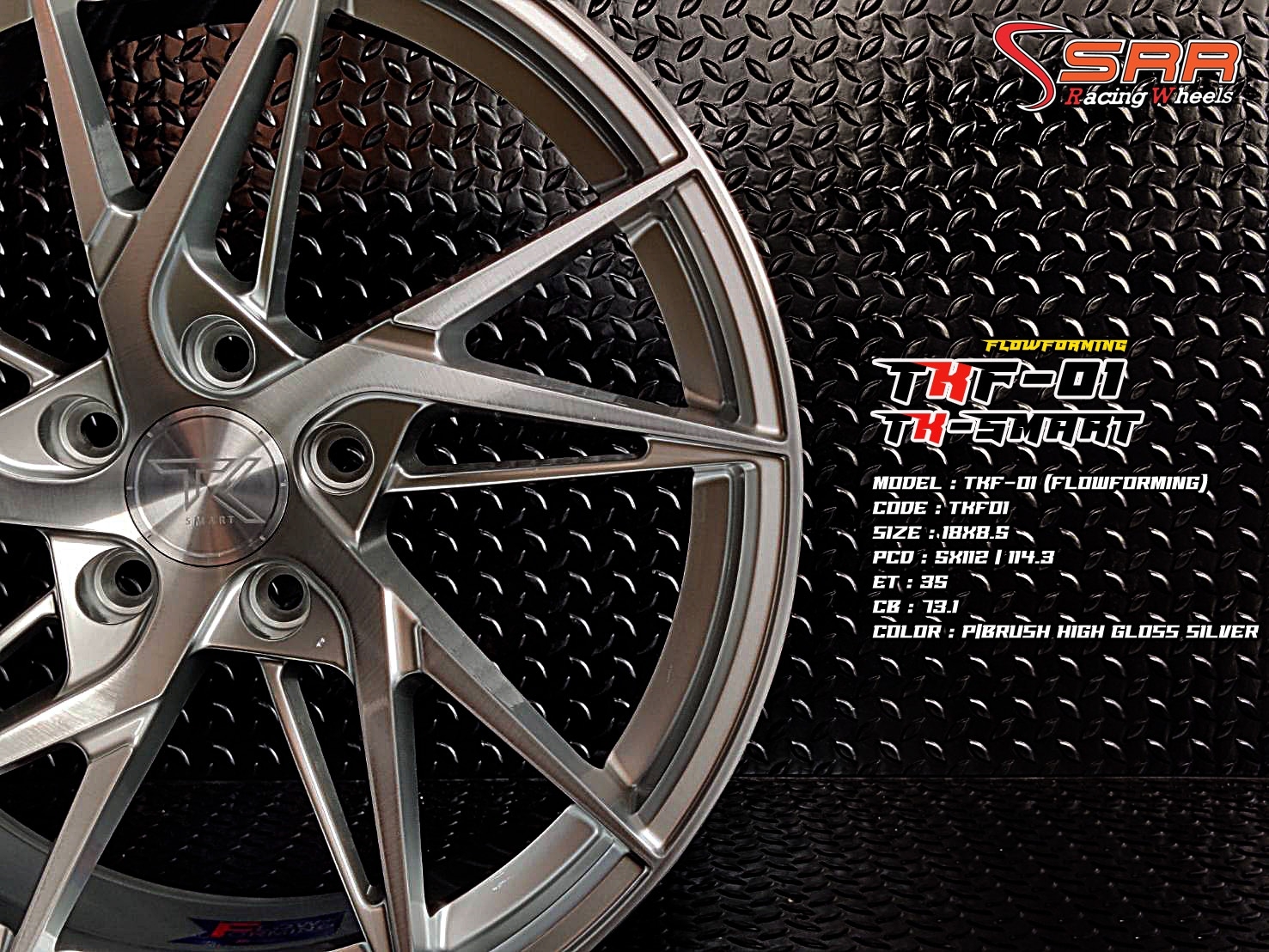 TKF01 18X8.5 5X112-114.3 35 P-BRUSH HIGH GLOSS SILVER (หน้าเงาร่องซิลเวอร์)