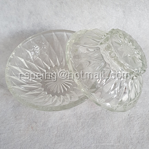 ชามแก้วใสและฝาปิดวินเทจ ลายเพชร อย่างหนา ชุดที่ 1