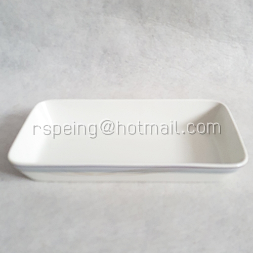 จานเปลสี่เหลี่ยมลึก Noritake ลายเส้นดำ แถบเทา-ฟ้า สายการบินญี่ปุ่น (JAL)