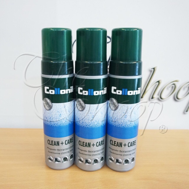 Collonil Clean & Care 200 ml. โฟมทำความสะอาดผ้าเนื้อหนา ผ้าใบ ยีนส์ แคนวาส หนังนูบัค เหมาะสำหรับคราบหนัก คราบฝังลึก แถมฟรีผ้าสำลีเช็ดกระเป๋า 1 ผืน