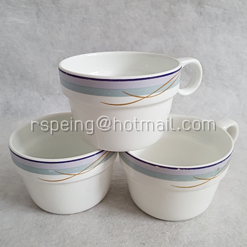 แก้วชากาแฟ Noritake ลายเส้นดำและแถบเทา-ฟ้า สายการบินญี่ป่น (JAL) 3 ใบ