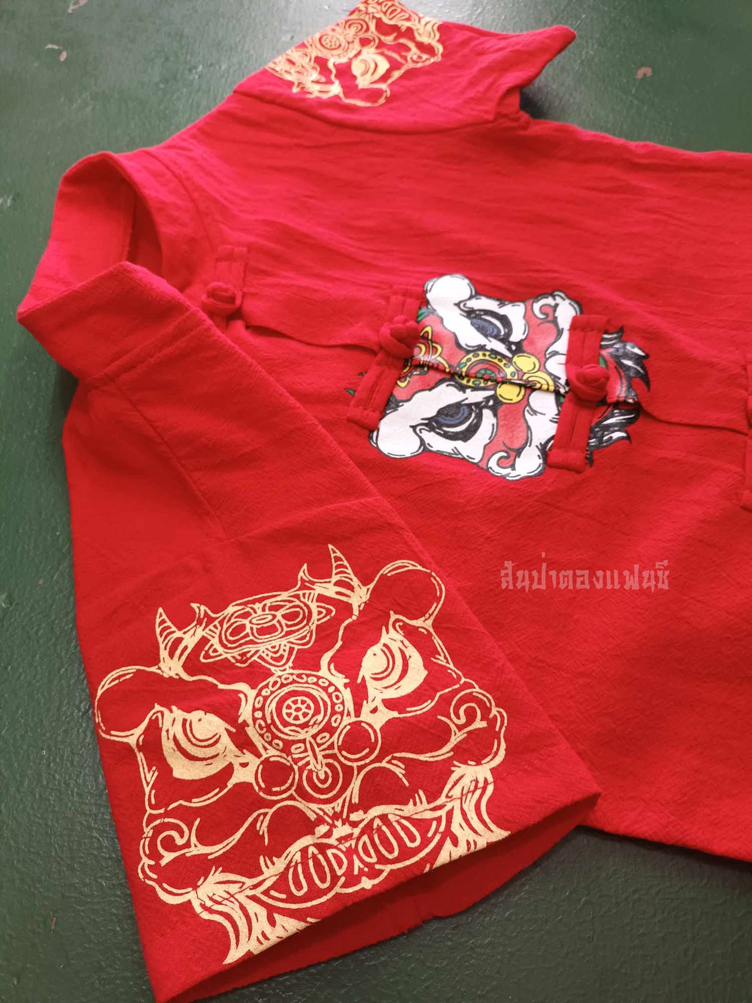 ชุดตรุษจีนเด็กผู้ชาย ชุดจีนเซทเสื้อกางเกง ผ้าฝ้ายงานสกรีน