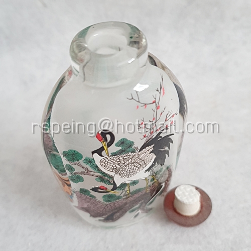 ขวดยานัตถุ์เก่า เพ้นท์ลายนกกระเรียนมงกุฎแดง (Red-Crowned Cranes of Four Seasons) พร้อมกล่อง