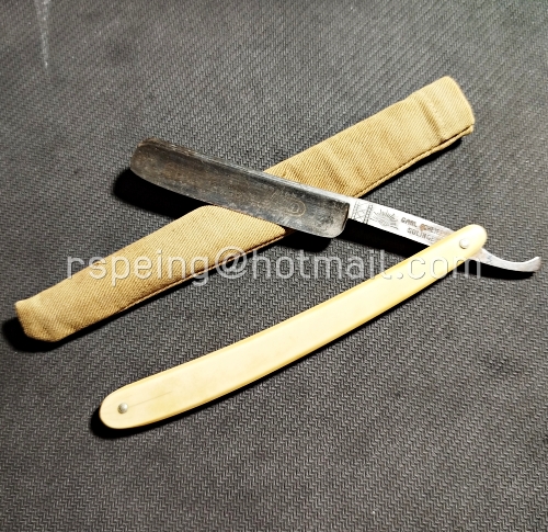 มีดโกนสะบัดหนัง Carl Schlieper "Eye Brand" Solingen #13 วินเทจแท้ พร้อมปลอกผ้าเดิม