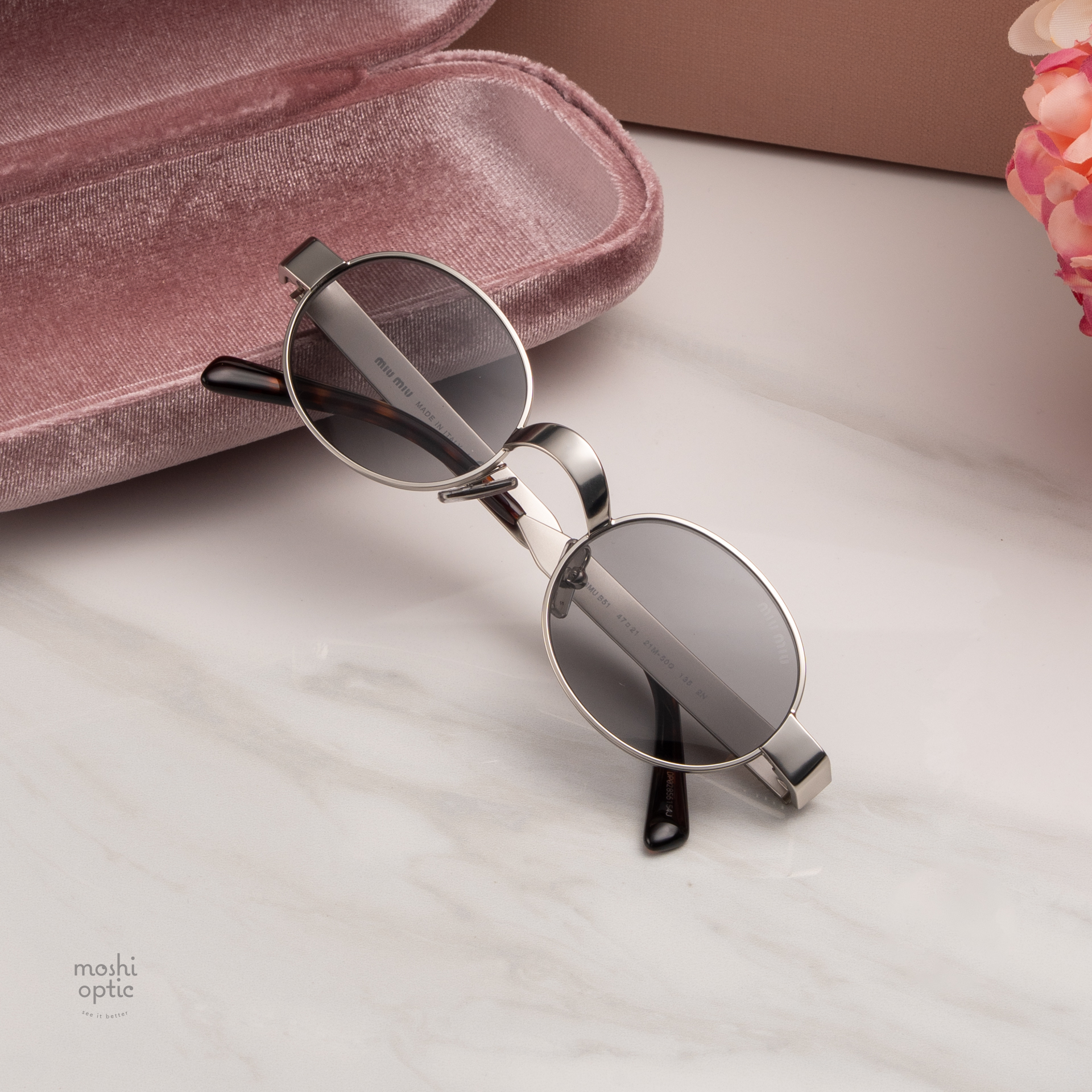 Miu Miu MUB51S 21M50Q Oval Sunglasses – Old Silver\\ Grey แว่นกันแดด Miu Miu Glimpse MUB51S 21M50Q Silver main image 3