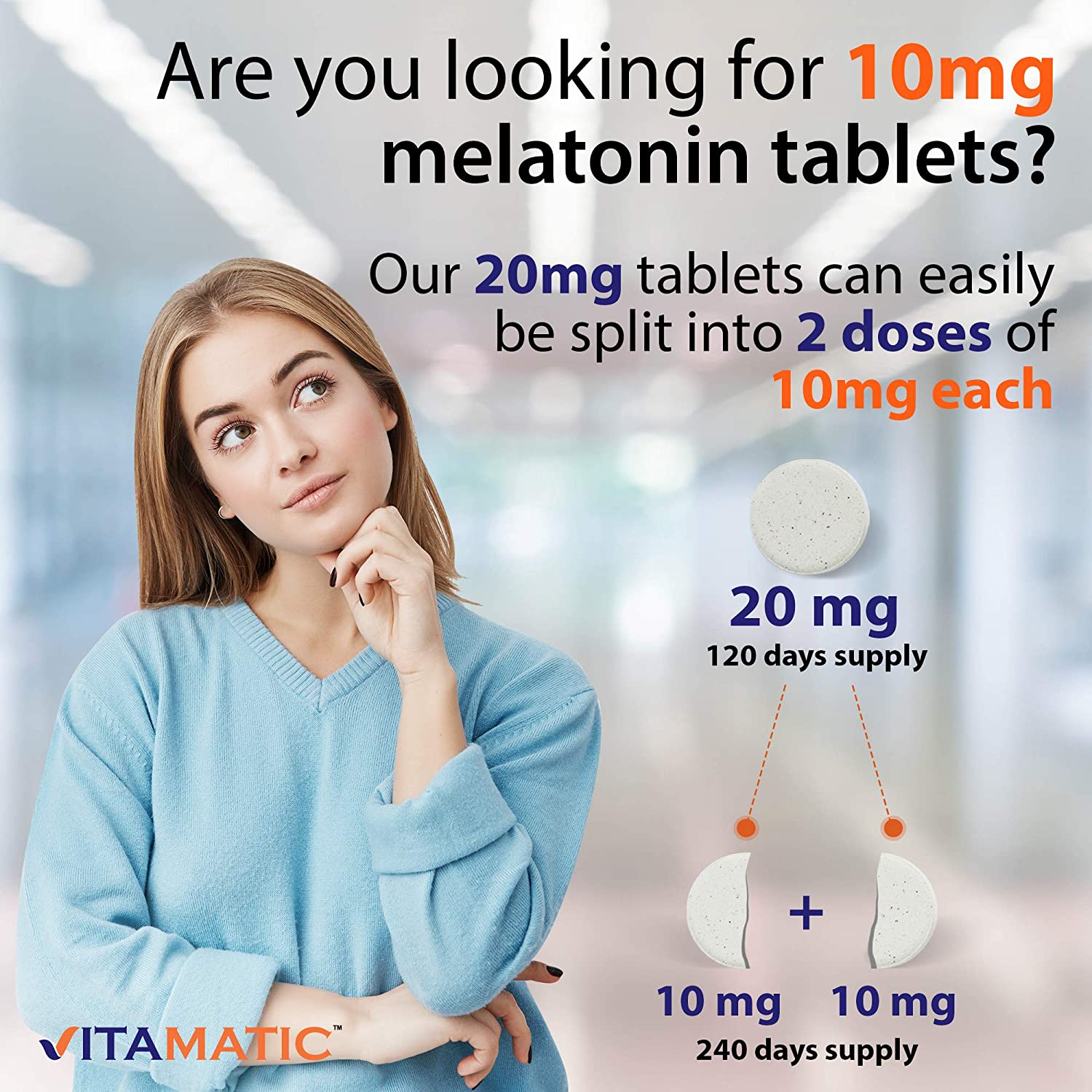 (พร้อมส่งในไทย 1-3 วัน) เมลาโทนิน 20 มก ช่วยเรื่องการนอนหลับ Vitamatic Melatonin 20mg