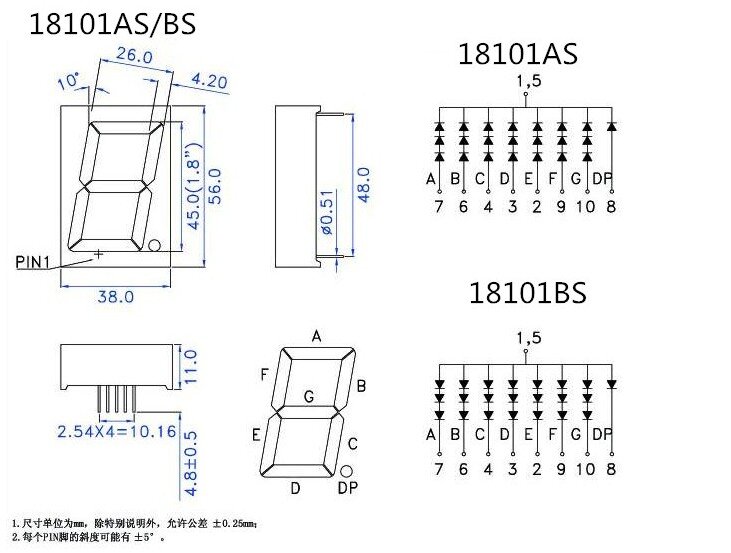 7 Segment 1.8" Common Anode (ไฟบวกร่วม สีแดง) 18101BS