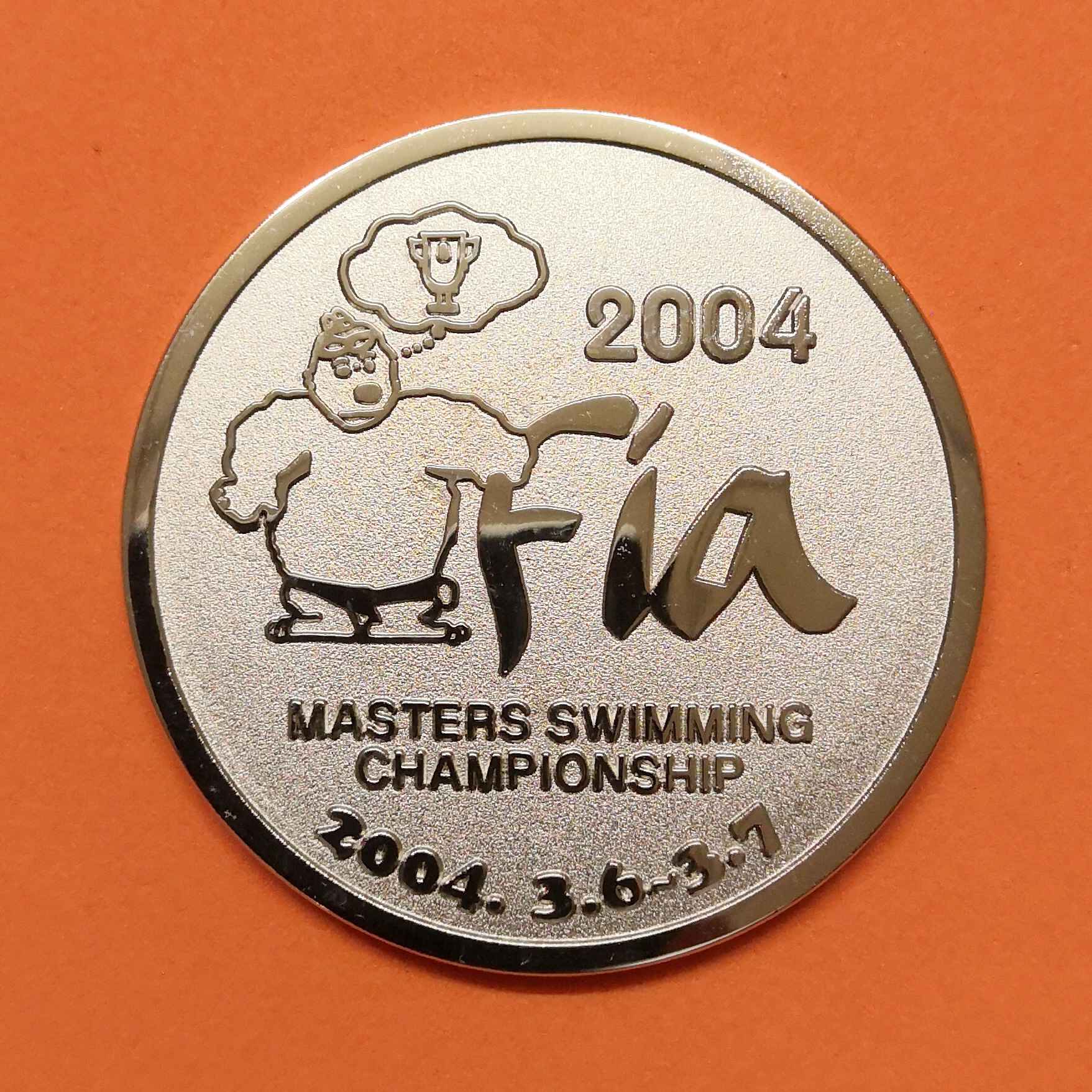 เหรียญที่ระลึก การแข่งขันกีฬาว่ายน้ำ Masters Swimming Championships 2004 เนื้อโลหะ ขนาด 4.9 เซน