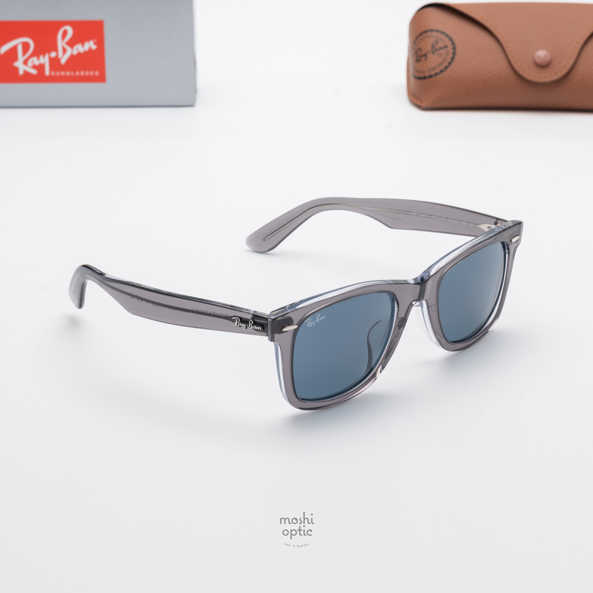 Ray-Ban RB2140F 1355R5 Wayfarer Blue Transparent Grey