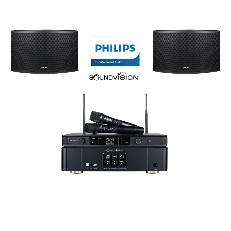 ชุดคาราโอเกะ OKE DKA-900 SET 3 (ลำโพง PHILIPS CSS-1310/98 แอมป์ SOUNDVISION DKA-900 ไมค์ลอย SU-850DG)