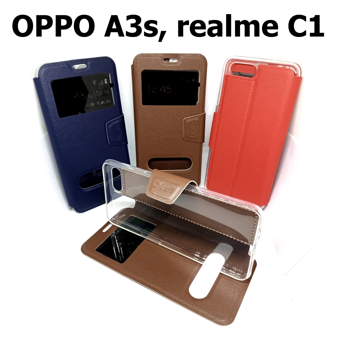 เคสพับ OPPO A3s, realme C1 - เคสฝาพับ โชว์เบอร์ ตั้งได้