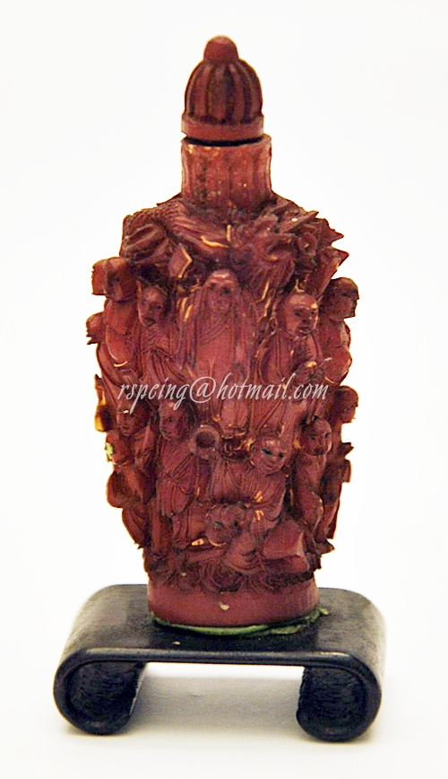 ขวดยานัตถุ์ ไม้แกะสลัก พร้อมฐาน