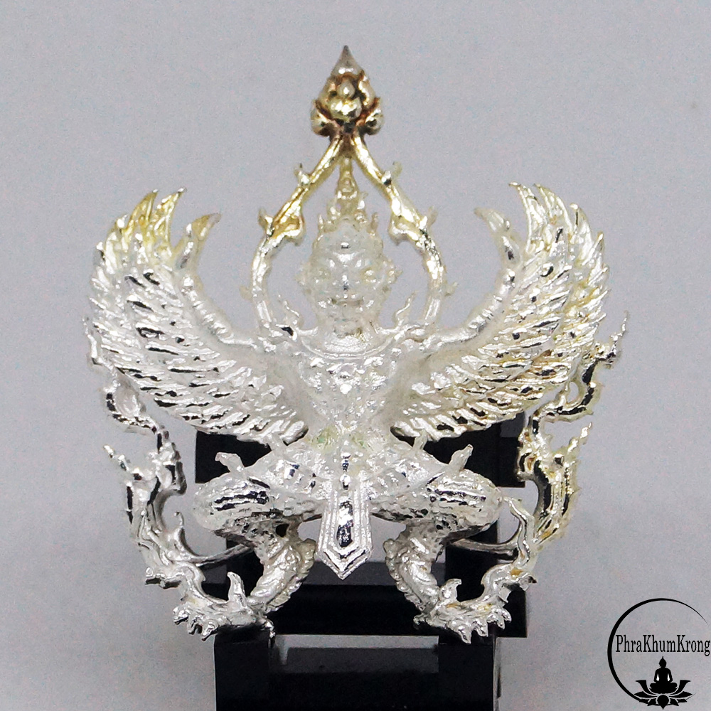 พญาครุฑ รุ่นแรก มหาเดช มหาเตโช ทองพันล้าน หลวงพ่อทอง สุทธสีโล วัดบ้านไร่ จ.นครราชสีมา เนื้อสัมฤทธิ์ ชุบเงิน