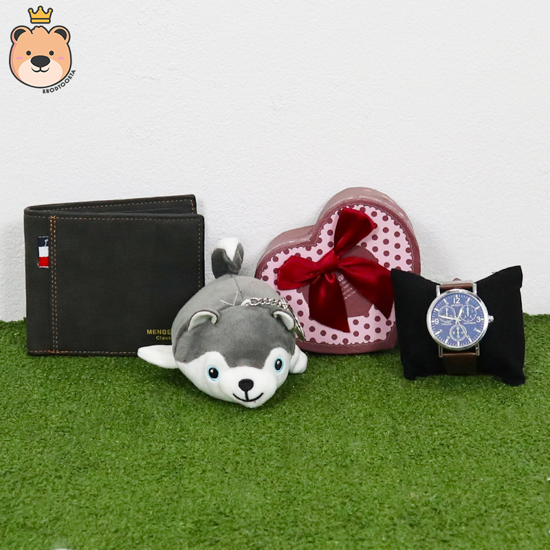 ของขวัญให้แฟนหนุ่ม ของขวัญผู้ชาย เซ็ตเซอร์ไพรส์อัดเม็ดโฟมเต็มกล่อง (กระเป๋าตัง+นาฬิกา+พวงกุญแจไซบีเรียน ) ****ได้ของตามแบบที่ลูกค้าเลือก****