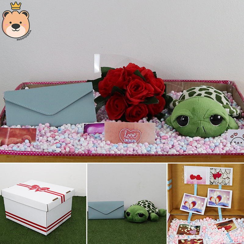 เซ็ตเซอร์ไพรส์ เม็ดโฟม {ของขวัญวาเลนไทน์,ของขวัญให้แฟน } ตุ๊กตา เต่าแซมมี่ 23 cm + กระเป๋าเลือกแบบได้ + ตกแต่ง+โฟม+ดอกไม้+กล่องของขวัญเปิดฝา