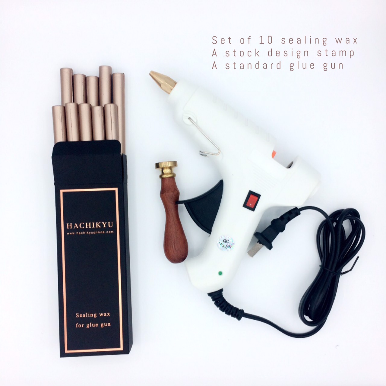 Full set of 10 sealing wax + glue gun + a stock design stamp