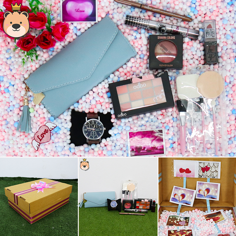 ของขวัญให้แฟน ของขวัญผู้หญิง เม็ดโฟมเต็มกล่อง นาฬิกา+กระเป๋าตัง+เซ็ตสำเครื่องอางค์ 6 อย่าง ได้ของตามแบบที่ลูกค้าเลือก