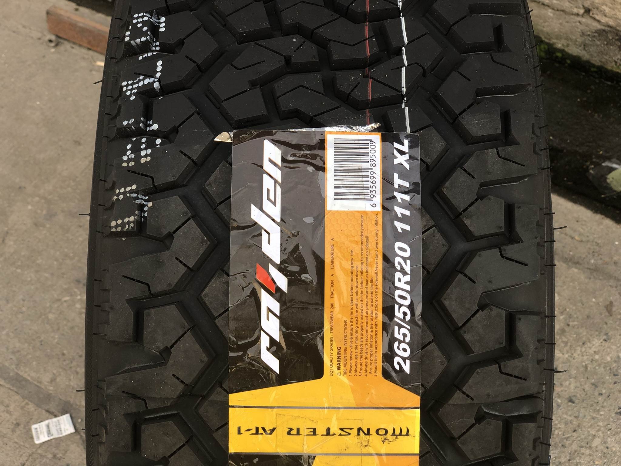 ยางใหม่ RAIDEN MONSTER AT1 265/50-20 ลดราคาพิเศษ