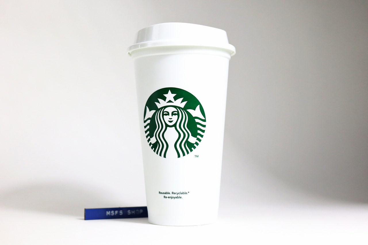 แก้วพลาสติก Reusable Hot Cup 16OZ Starbuck สีขาว