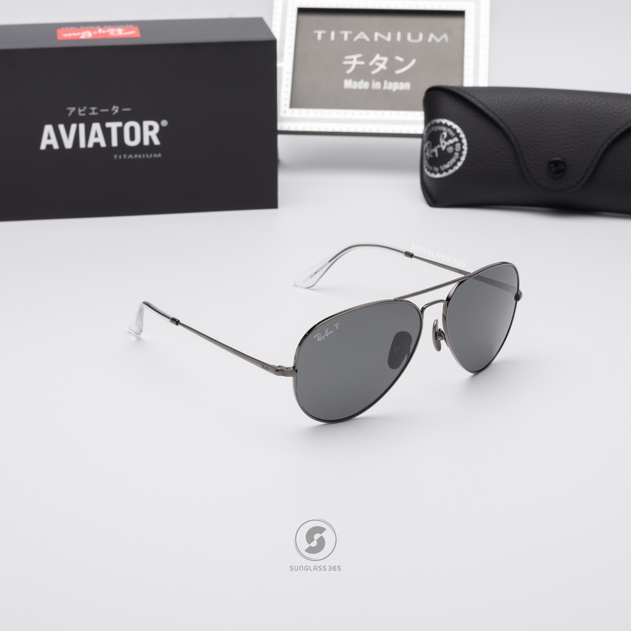 แว่นกันแดด Rayban Aviator Titanium RB8089 165/48 Gunmetal Polarized