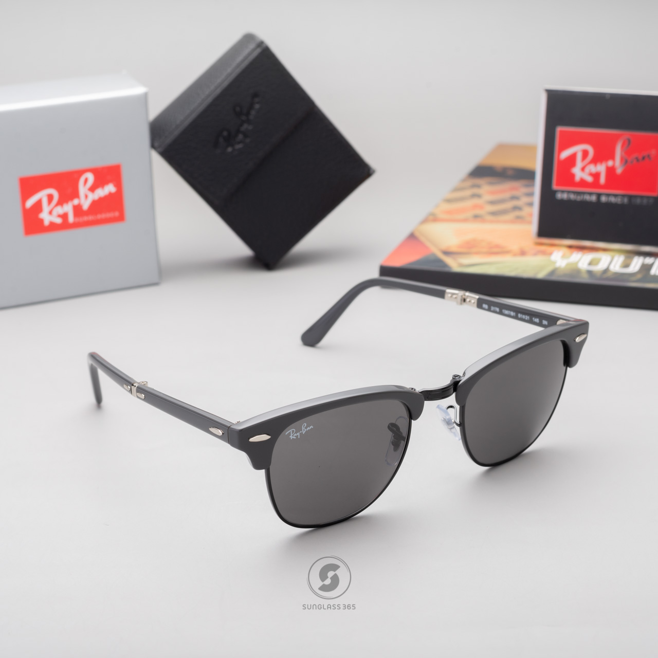 RayBan RB2176 1367B1 Clubmaster Folding Grey on Black