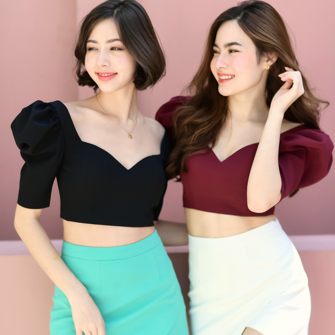 Lism S-018 Bold Sweetheart Top เสื้อครอปคอหัวใจแขนพัฟ