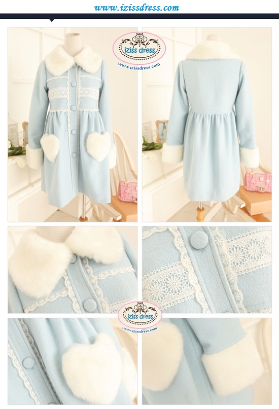 **พรีออเดอร์**โค้ทเสื้อกันหนาวสีฟ้า ดีเทลตกแต่งผ้าลูกไม้ พร้อมขนเฟอร์สีขาวที่คอ แขน และกระเป๋ารูปหัวใจ สวยคุณภาพดีเหมือนแบบ แบรนด์แท้นำเข้าค่ะ