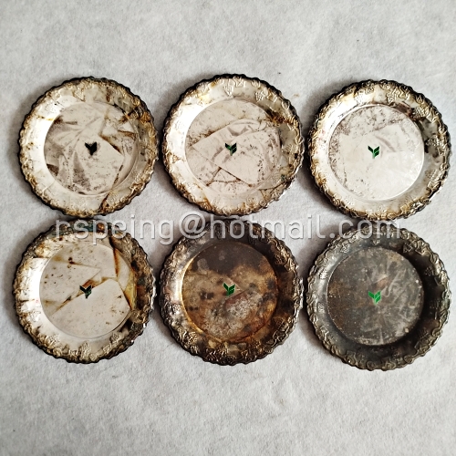 ชุดจานรองแก้วโลหะชุบเงินลายองุ่น ธนาคารกสิกรไทย ของสะสมวินเทจ 6 ใบ