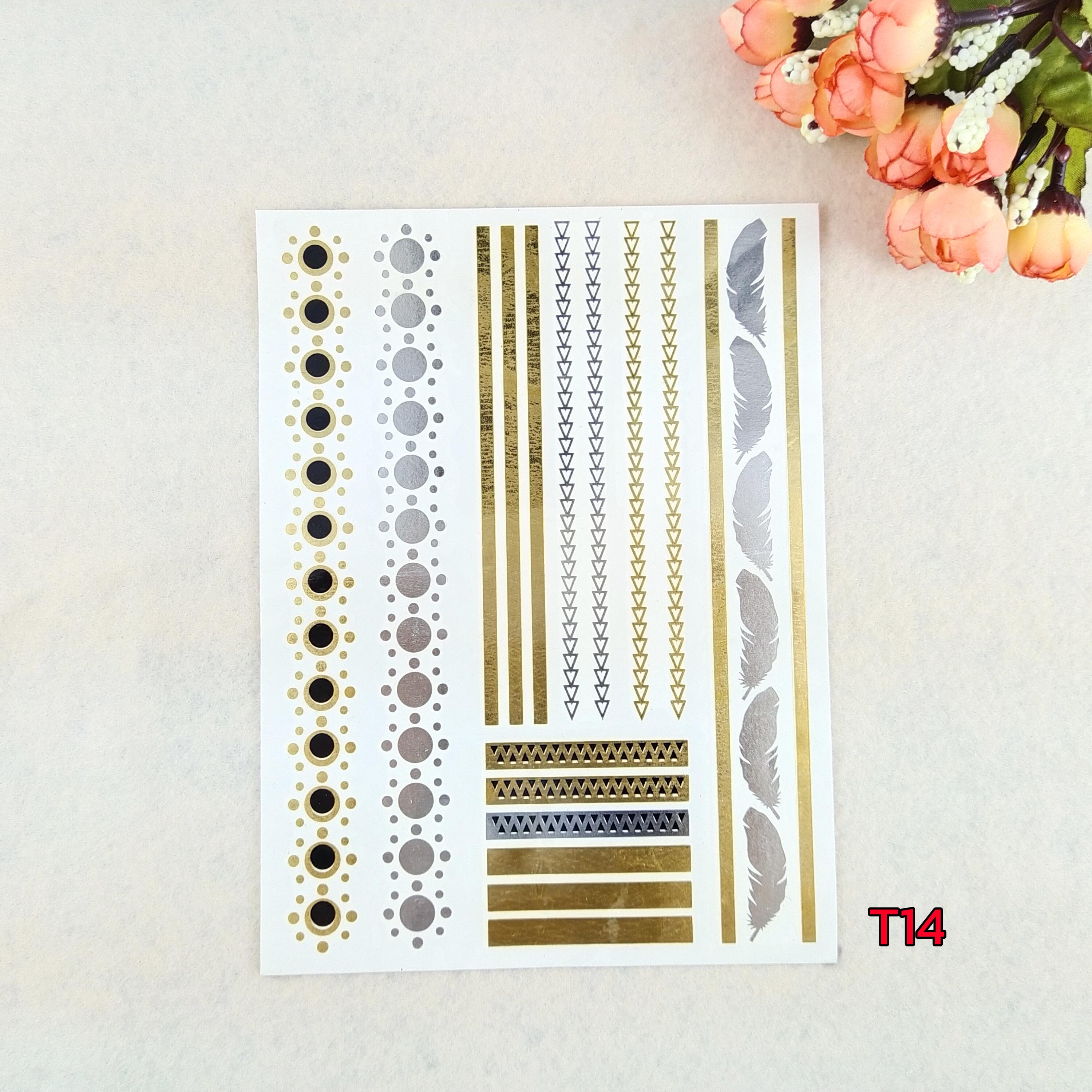 พร้อมส่ง✨ Tattoo✨⭐️ แทททูติดตัว✨⭐️ สีเงิน✨⭐️สีทอง✨⭐️ติดง่ายมาก✨⭐️ แค่ 30 วินาที ก็สวยในพริบตา ✨⭐️ไม่เป็นอันตรายต่อผิว✨⭐️14